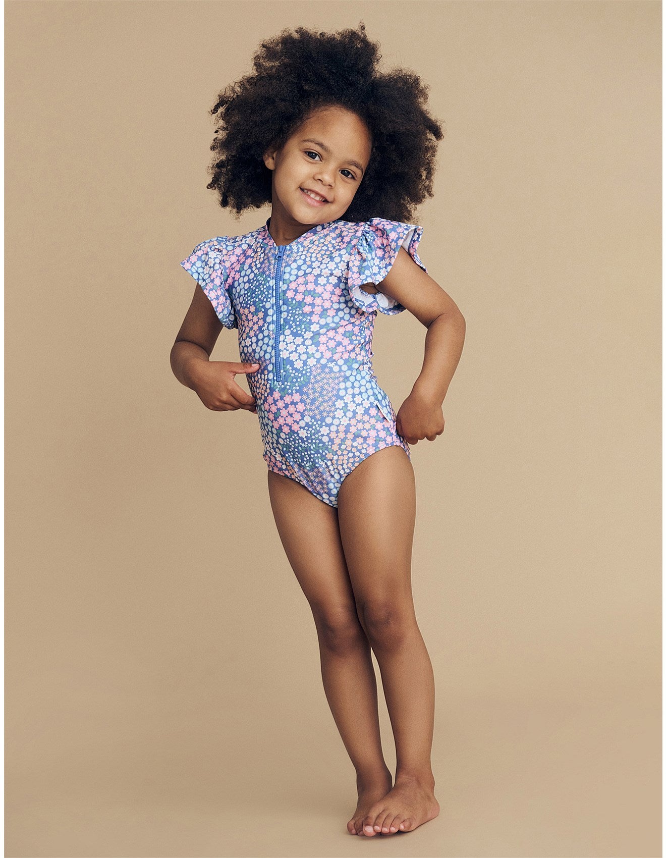 HUX GARDEN FLORAL FRILL ZIP SWIMSUIT