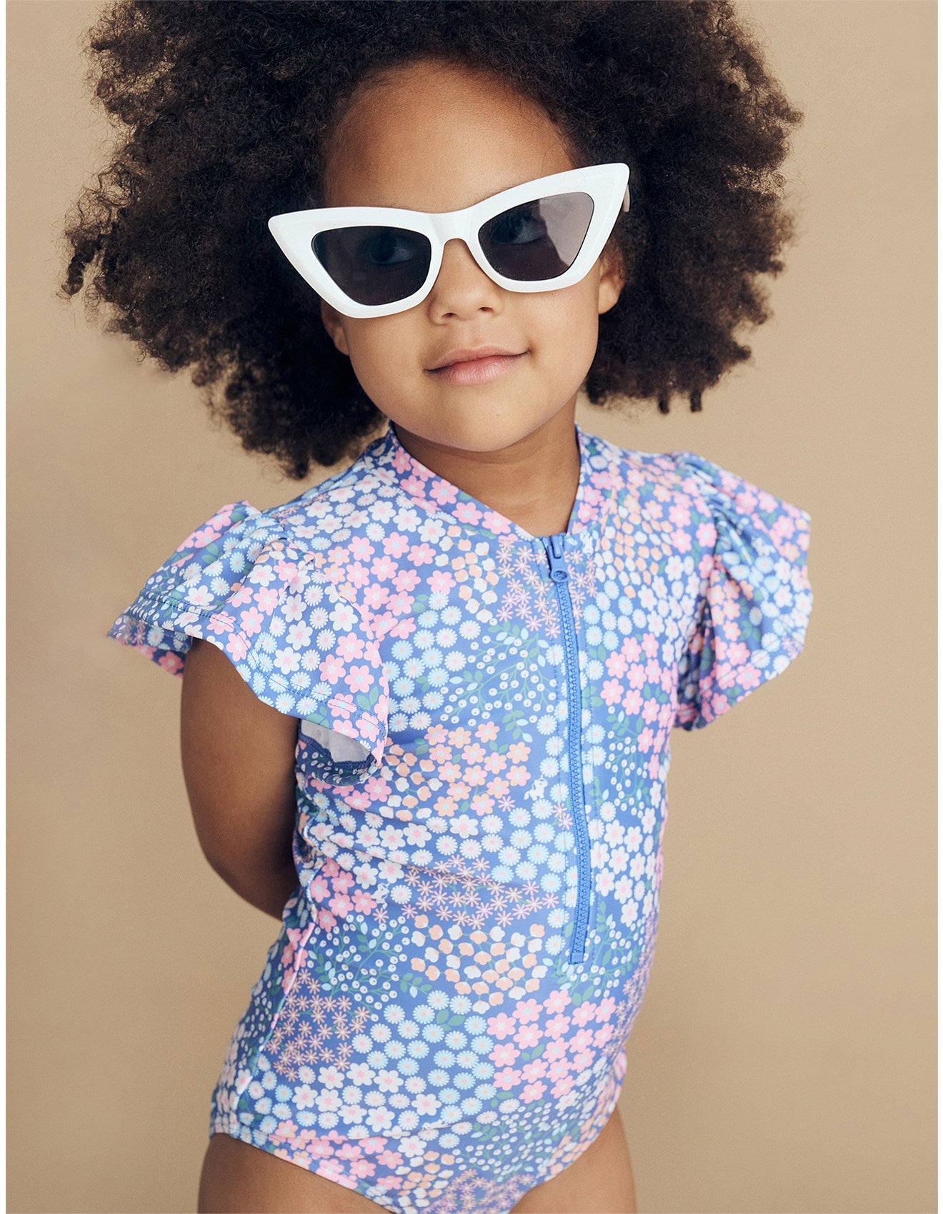 HUX GARDEN FLORAL FRILL ZIP SWIMSUIT