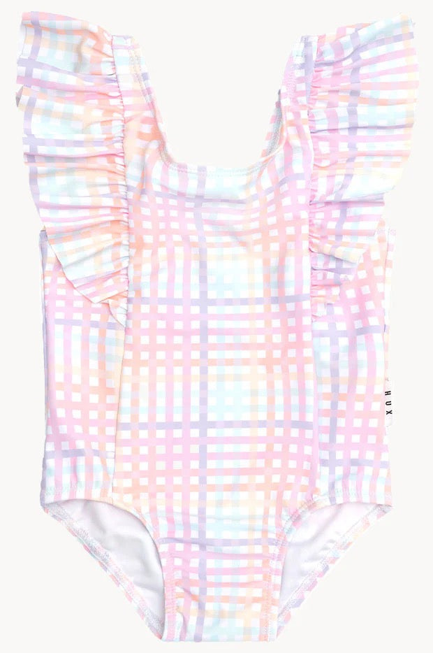 HUX RAINBOW CHECK FRILL SWIMSUIT
