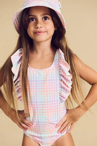 HUX RAINBOW CHECK FRILL SWIMSUIT
