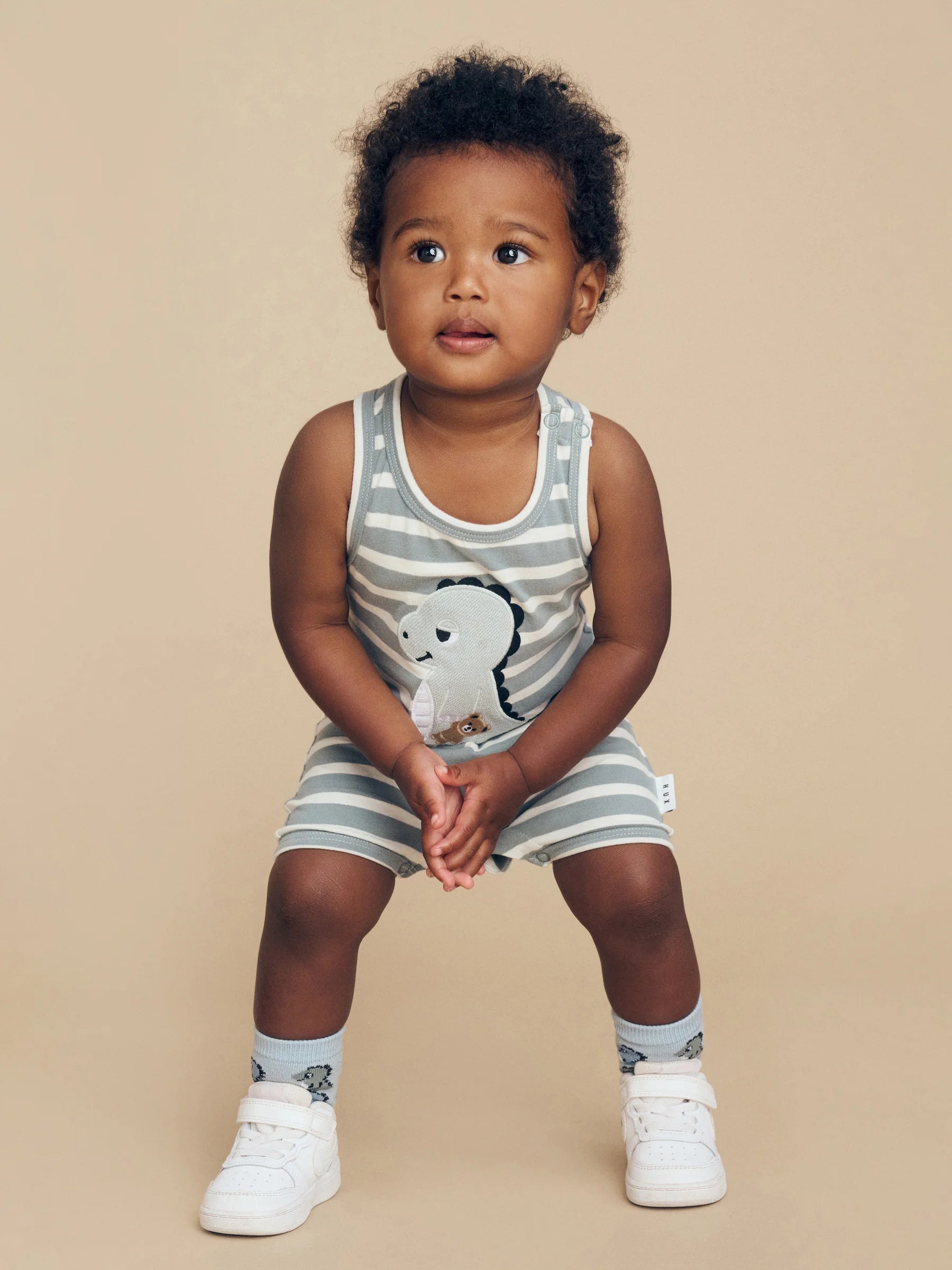 HUX CONSTRUCTION DINO STRIPE SLEEVELESS ROMPER