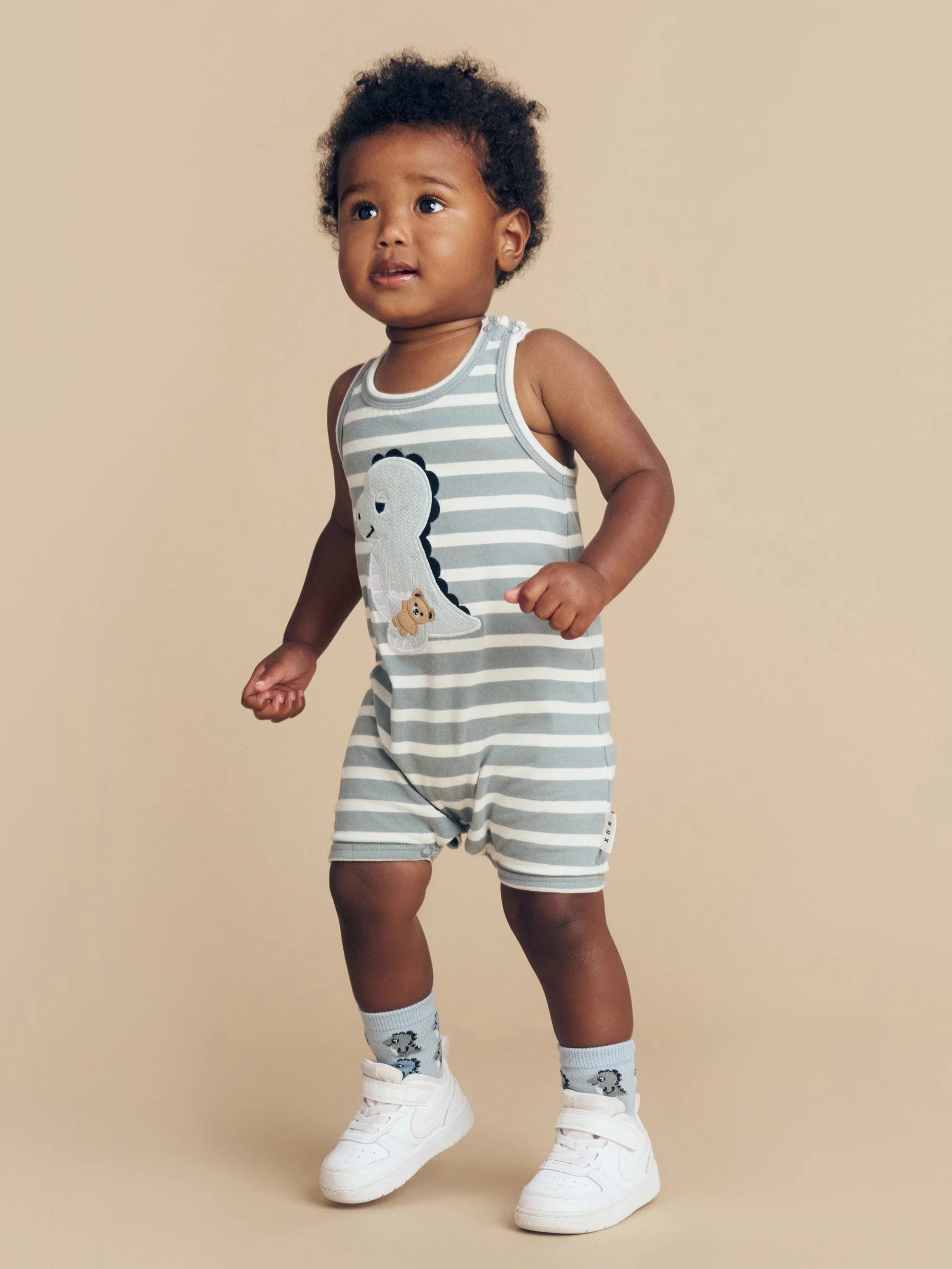 HUX CONSTRUCTION DINO STRIPE SLEEVELESS ROMPER