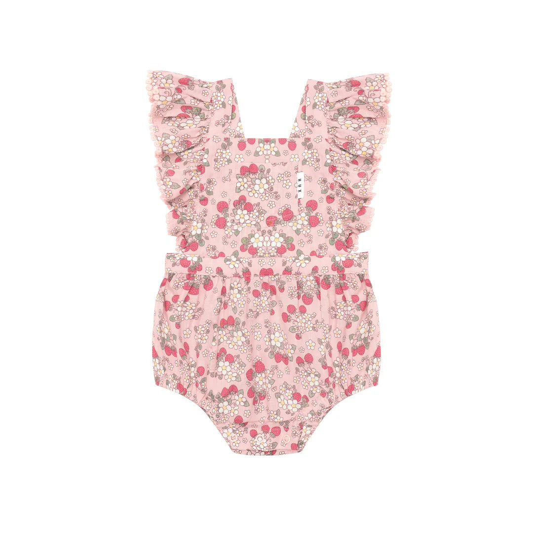 HUX VINTAGE STRAWBERRY FRILL PLAYSUIT BLUSH