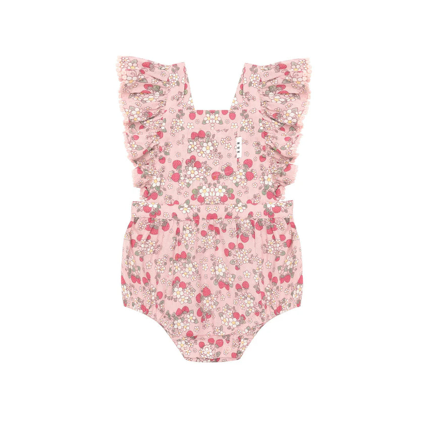 HUX VINTAGE STRAWBERRY FRILL PLAYSUIT BLUSH