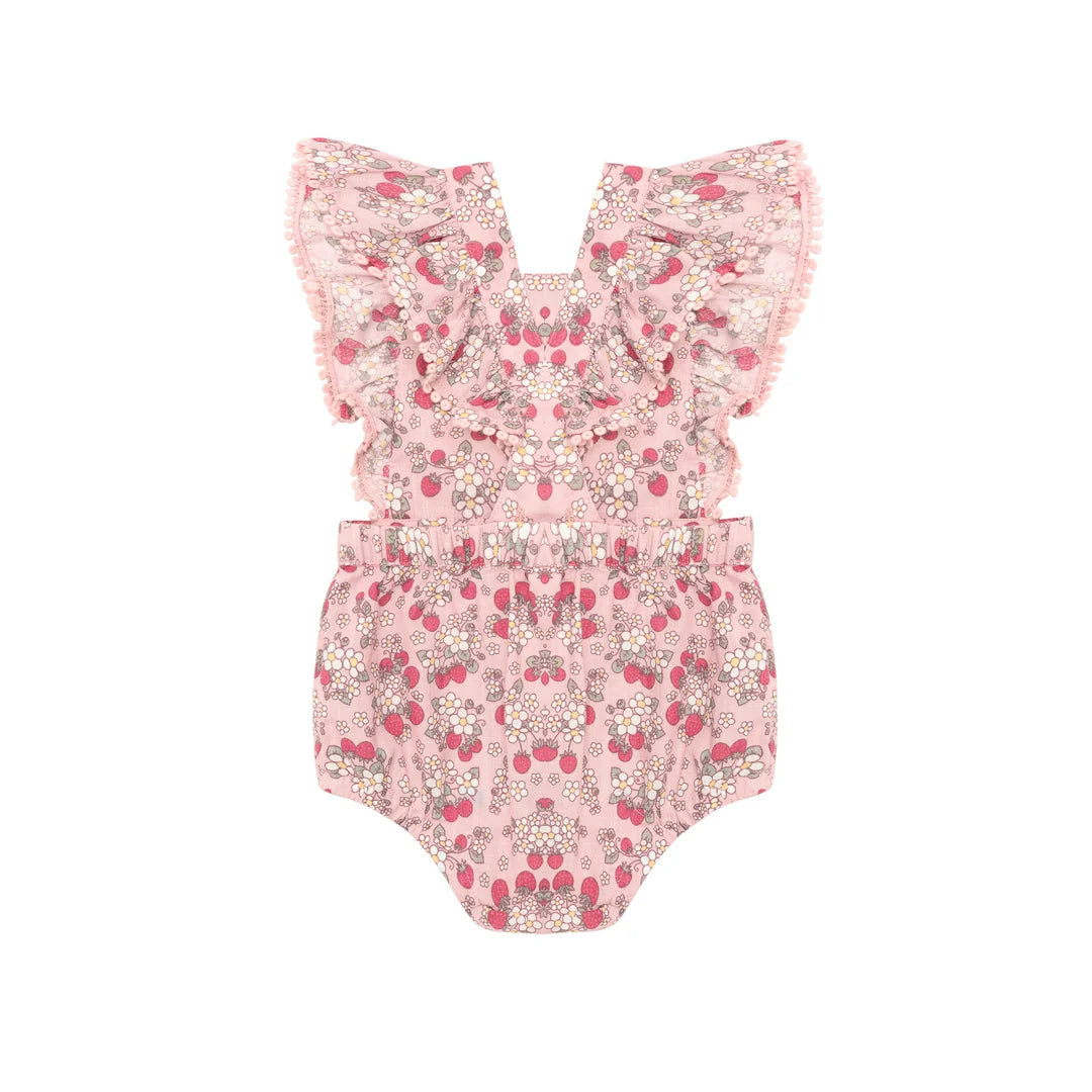 HUX VINTAGE STRAWBERRY FRILL PLAYSUIT BLUSH