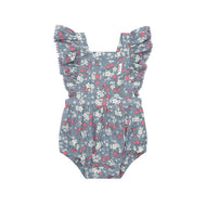 HUX VINTAGE STRAWBERRY FRILL PLAYSUIT DUSTY BLUE