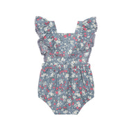 HUX VINTAGE STRAWBERRY FRILL PLAYSUIT DUSTY BLUE