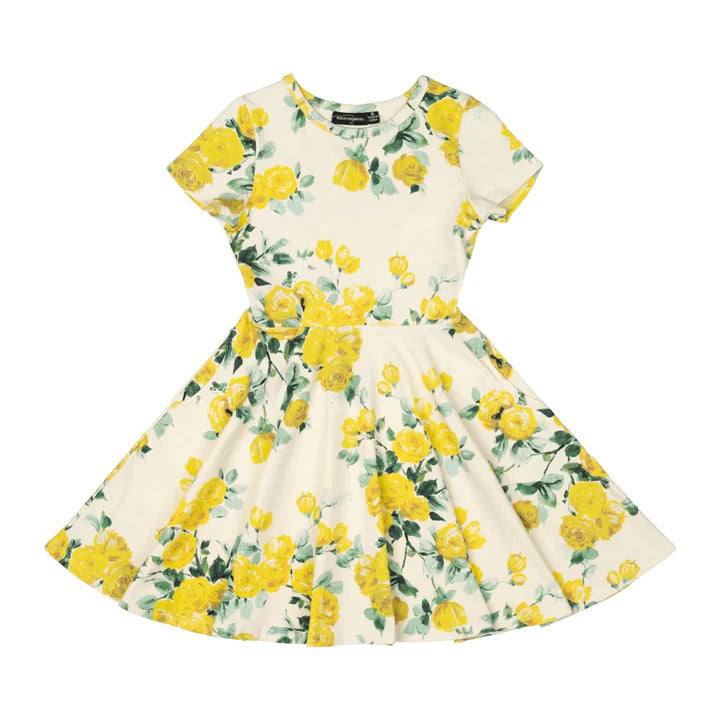 RYB YELLOW ROSES WAISTED DRESS