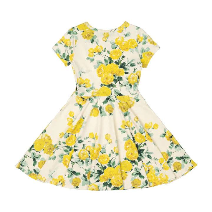 RYB YELLOW ROSES WAISTED DRESS