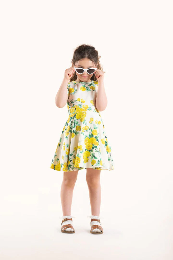 RYB YELLOW ROSES WAISTED DRESS