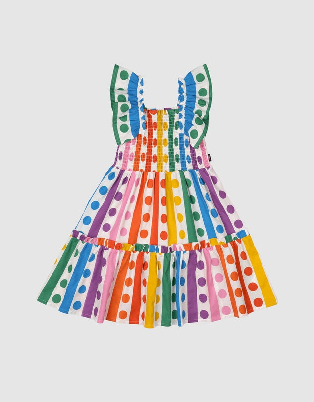 RYB RAINBOW DROPS SHIRRED DRESS