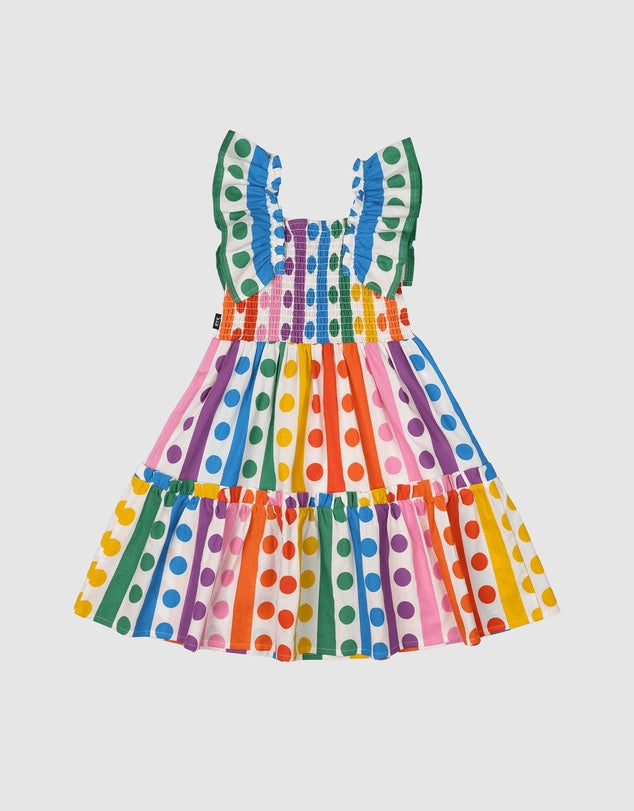 RYB RAINBOW DROPS SHIRRED DRESS