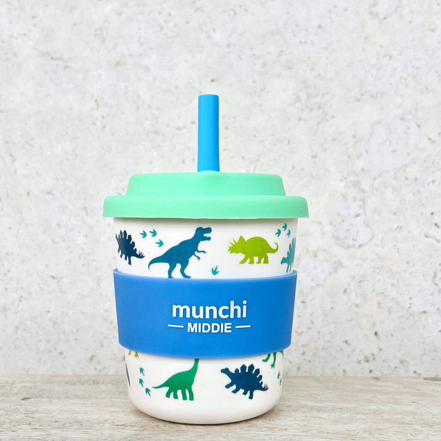 Munchi Dinosaur Middie Single Cup (8oz/240ml) Blue Straw Included