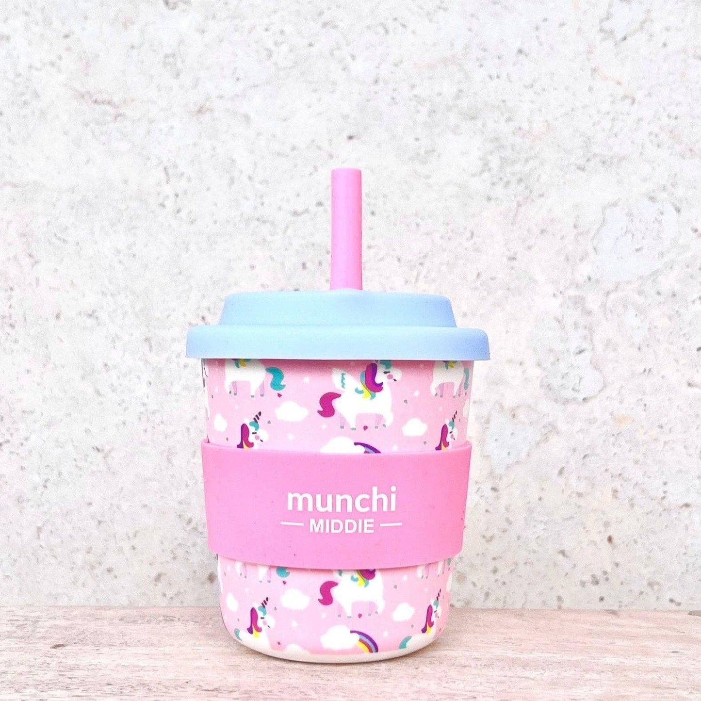 Munchi Unicorn Middie Single Cup (8oz/240ml) Pink Straw Included
