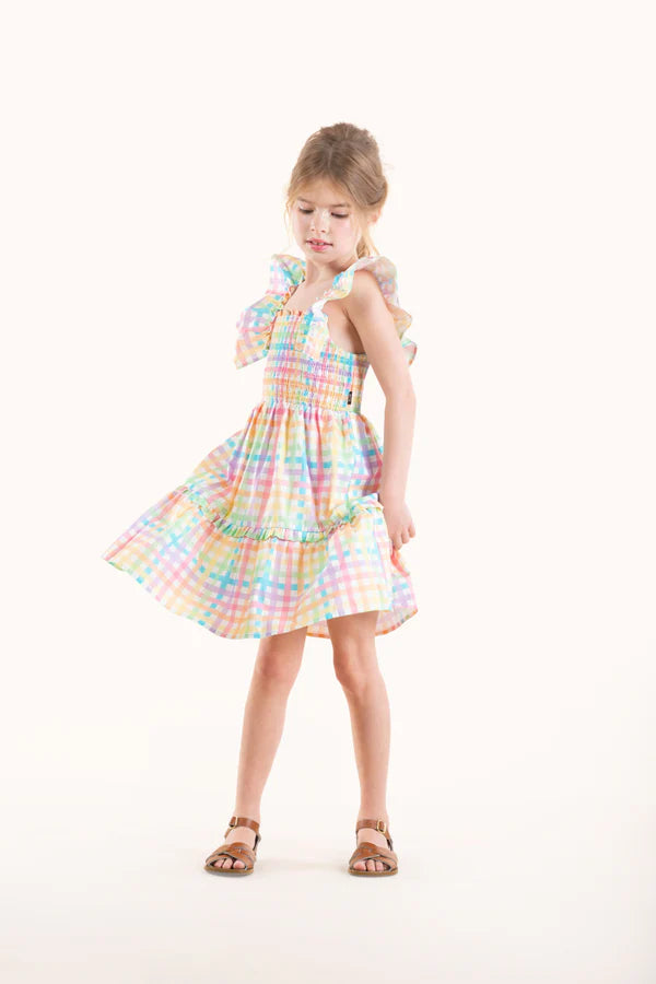 RYB CREPE RAINBOW PLAID DRESS