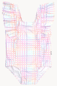 HUX RAINBOW CHECK FRILL SWIMSUIT