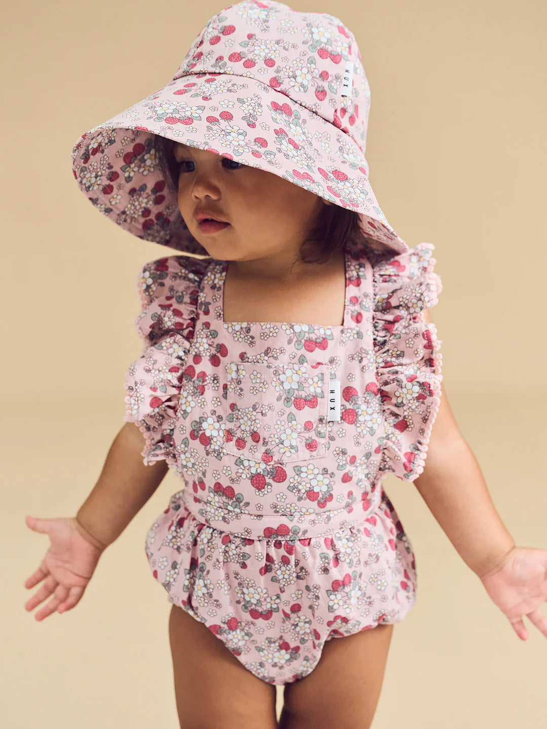 HUX VINTAGE STRAWBERRY FRILL PLAYSUIT BLUSH