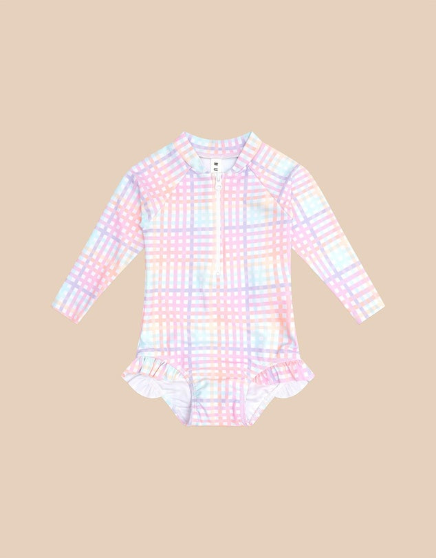 HUX RAINBOW CHECK FRILL SWIMSUIT