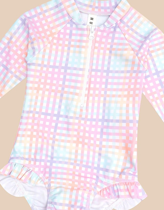 HUX RAINBOW CHECK FRILL SWIMSUIT