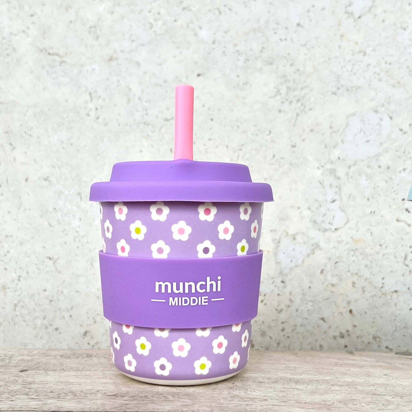 Munchi Flower Middie Single Cup (8oz/240ml) Pink Straw Included
